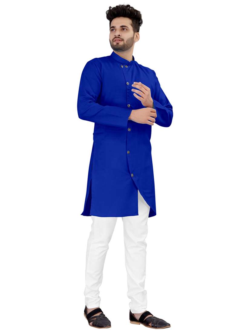 dark blue solid long sleeve kurta - 20221249 -  Standard Image - 2