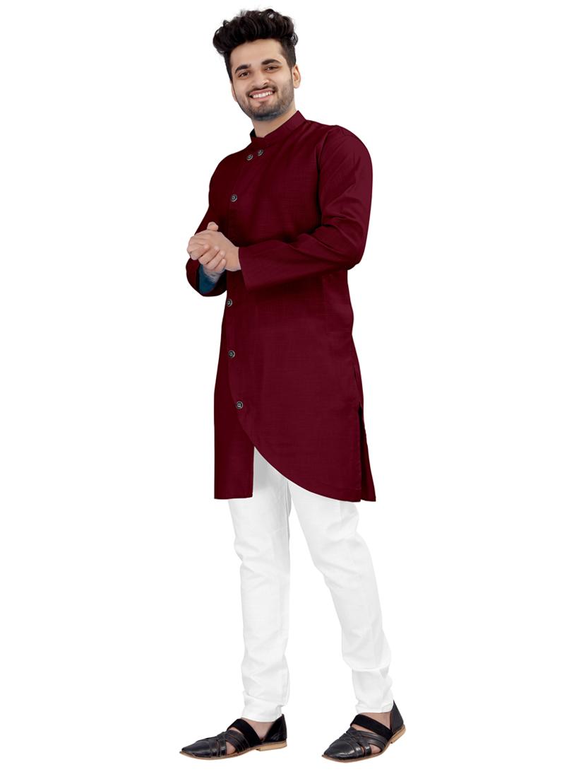 maroon solid long sleeve kurta - 20221251 - Standard Image - 2