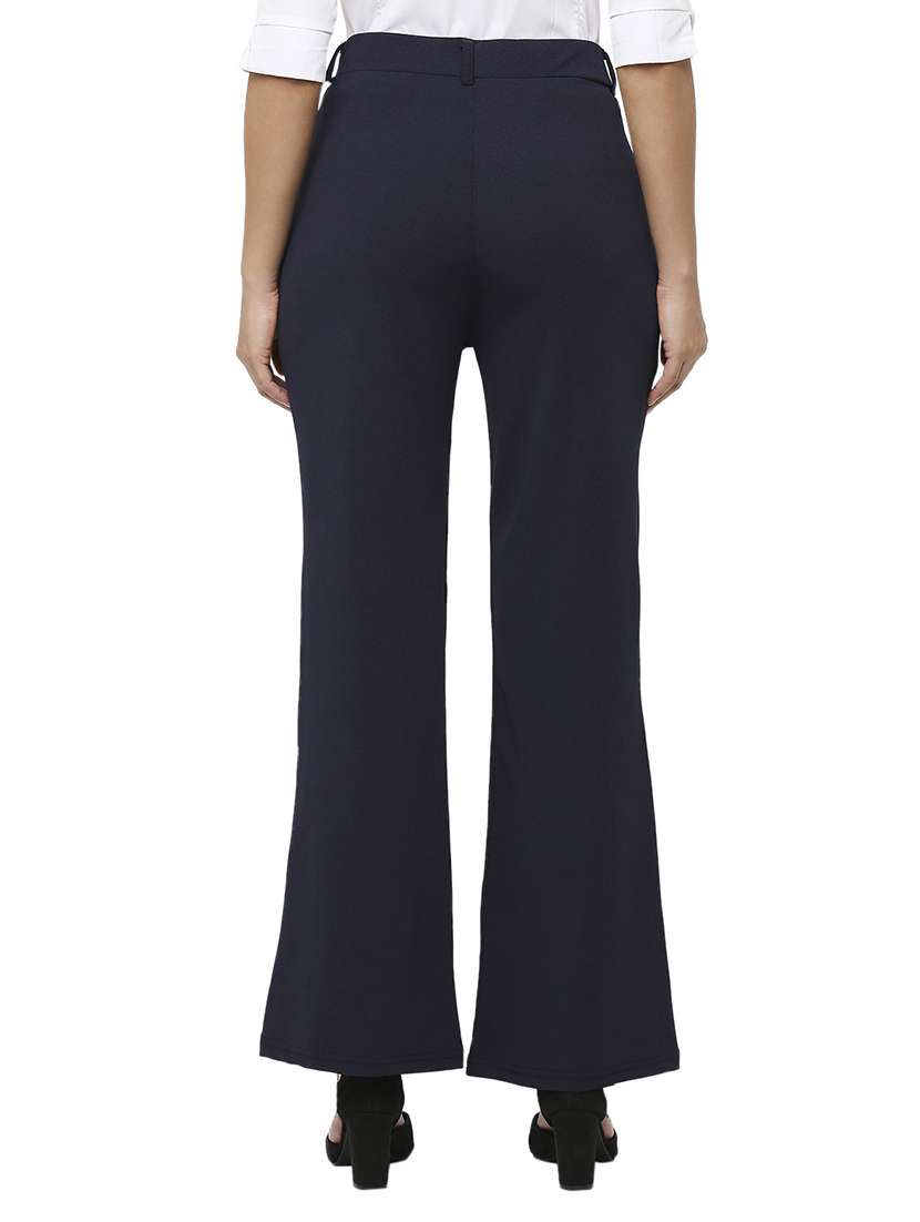 navy blue solid high rise bootcut trouser - 20223739 -  Standard Image - 2