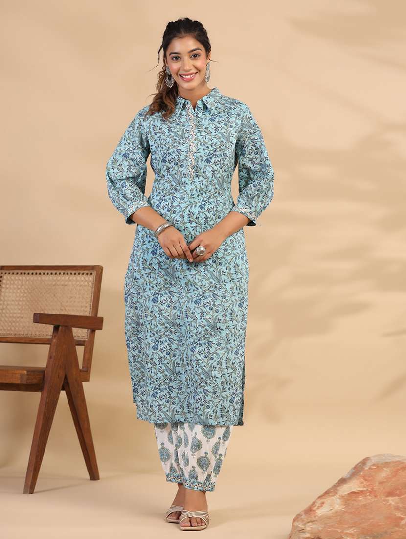 women light blue kurta salwar set