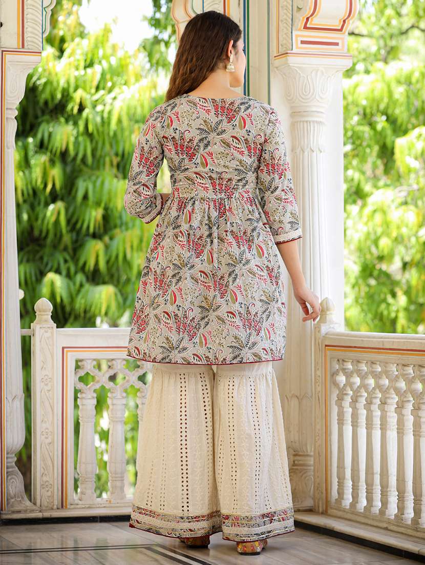 women cream kurta palazzo set with dupatta - 20223816 - Standard Image - 2