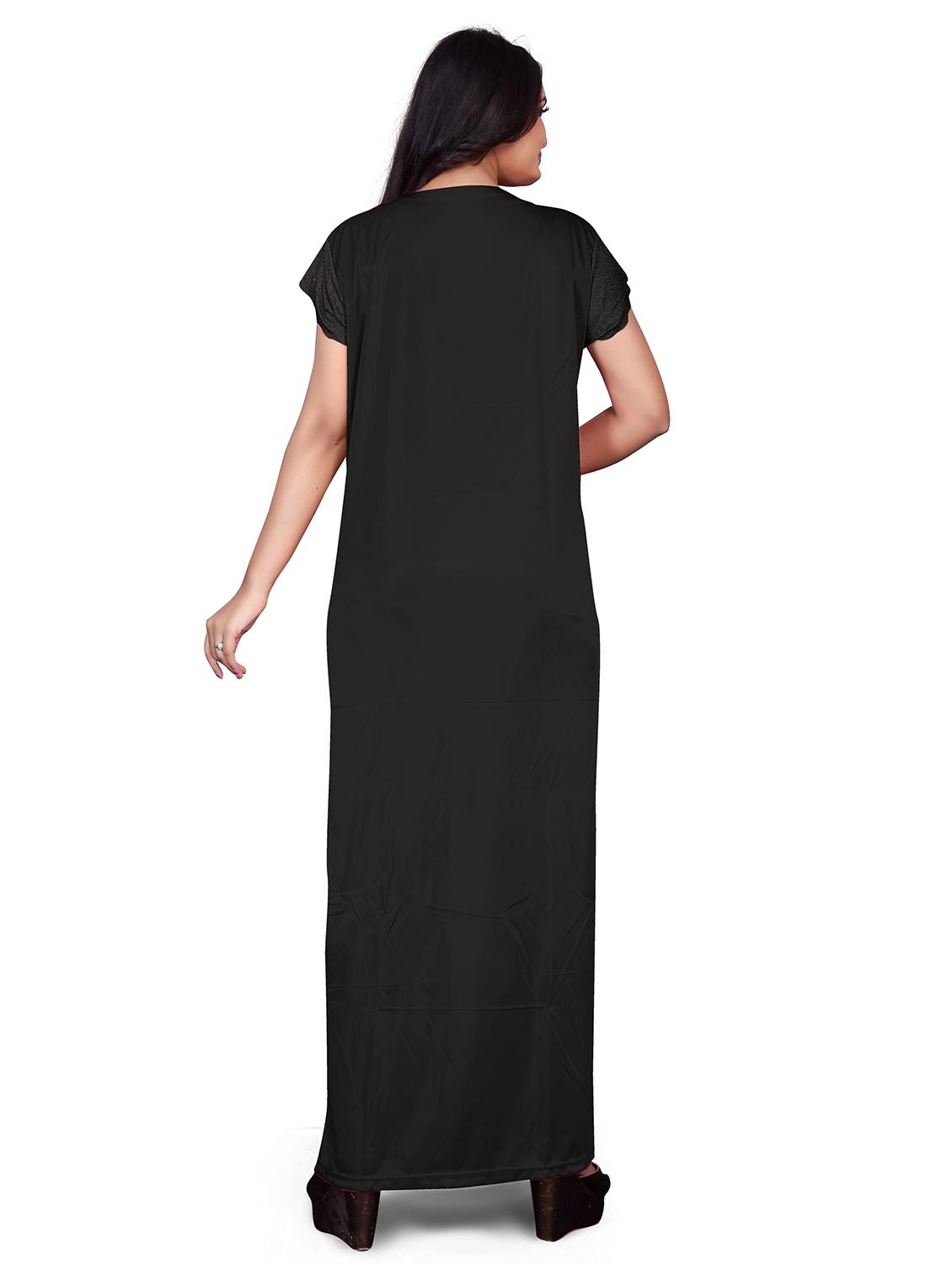women black solid lace work nighty - 20223875 - Standard Image - 2