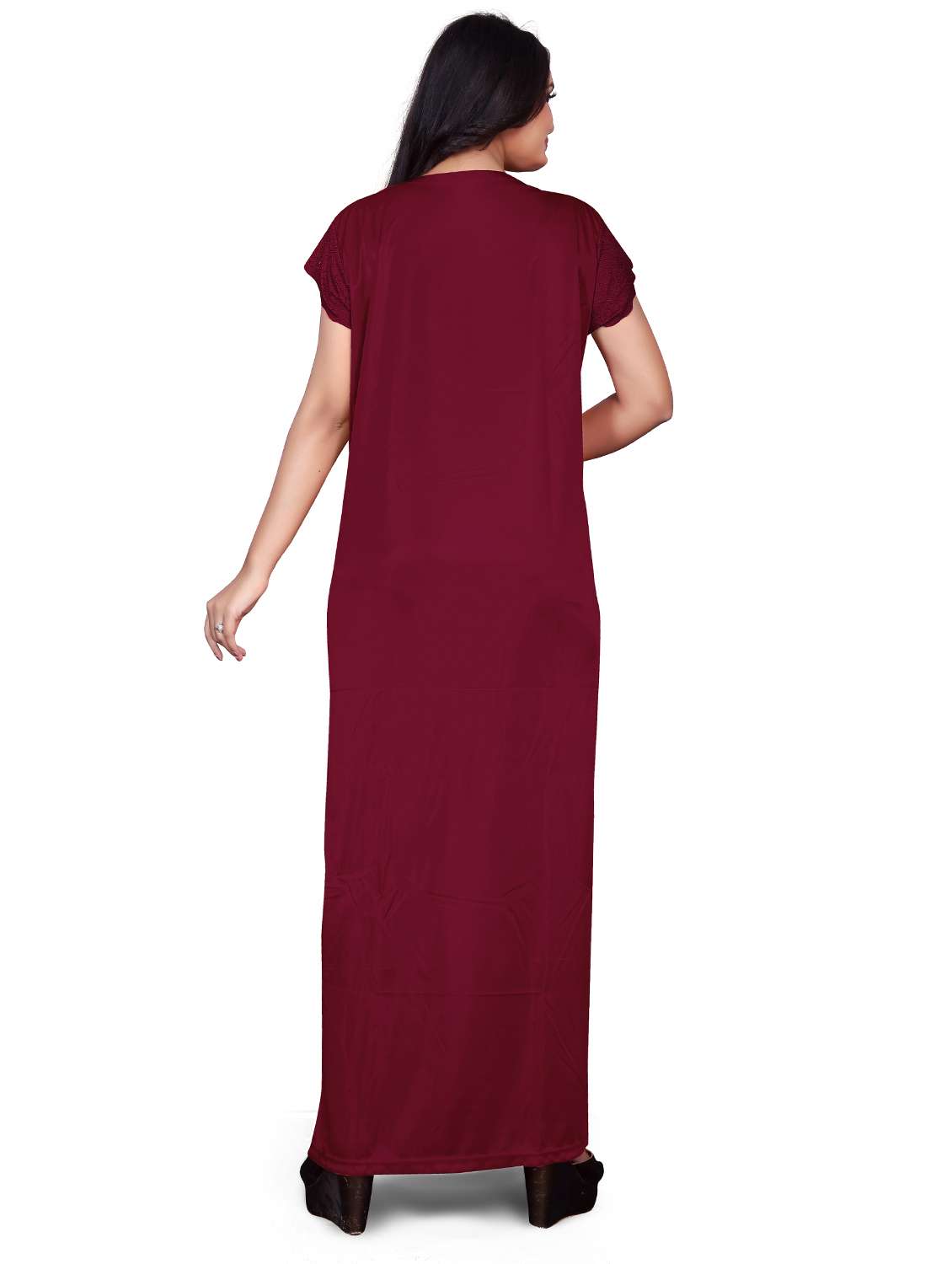 maroon solid detailed nighty - 20223877 -  Standard Image - 2