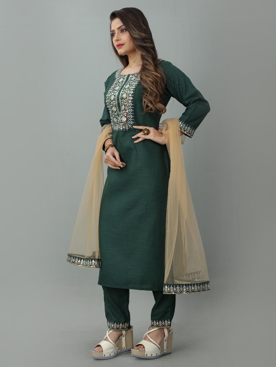 embroidered kurta pant set with dupatta - 20223897 - Standard Image - 2