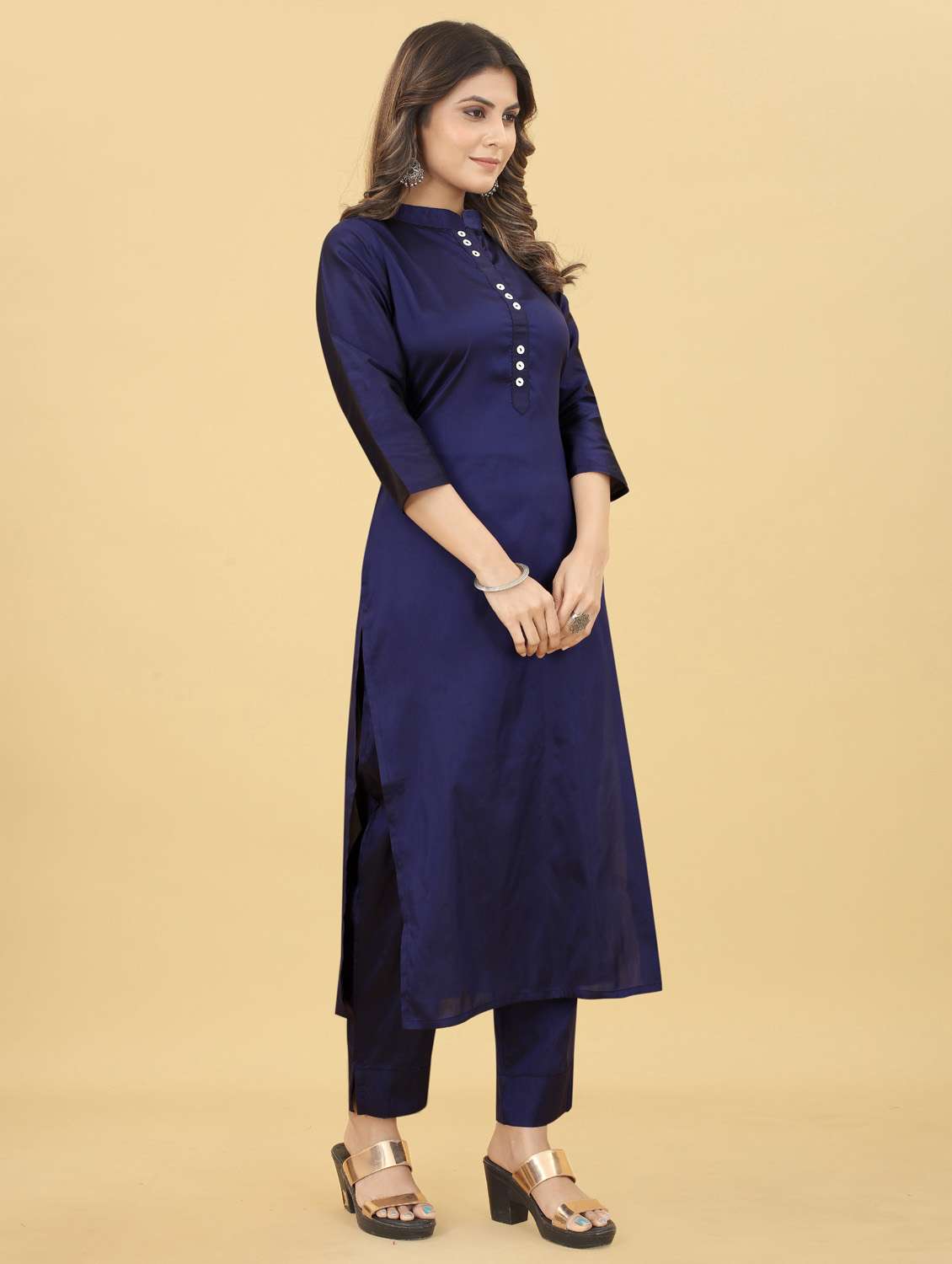 navy blue colored kurta pant set - 20224234 - Standard Image - 2