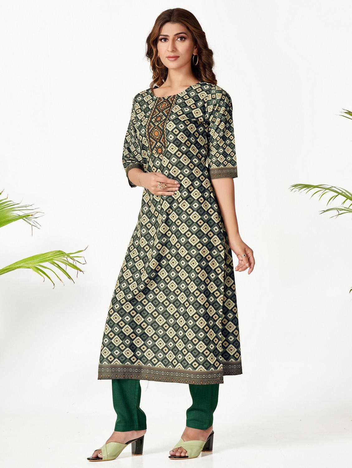 green printed kurta pant set - 20224241 - Standard Image - 2