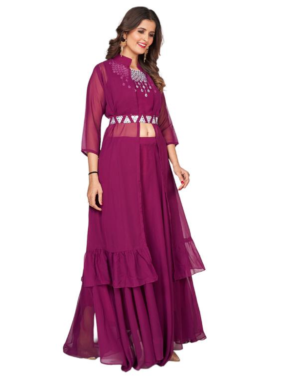 purple mirror work top skirt & shrug fusion set - 20224326 - Standard Image - 2