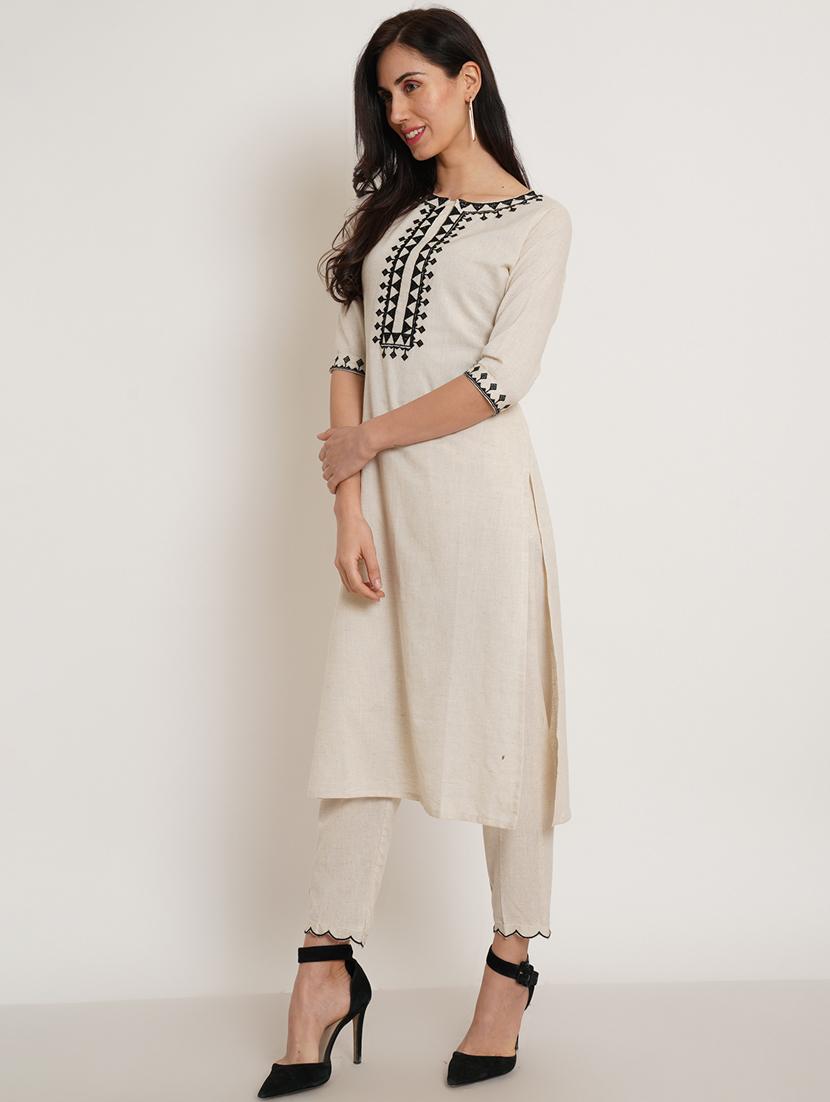 offwhite cotton kurta pant set - 20225150 - Standard Image - 2
