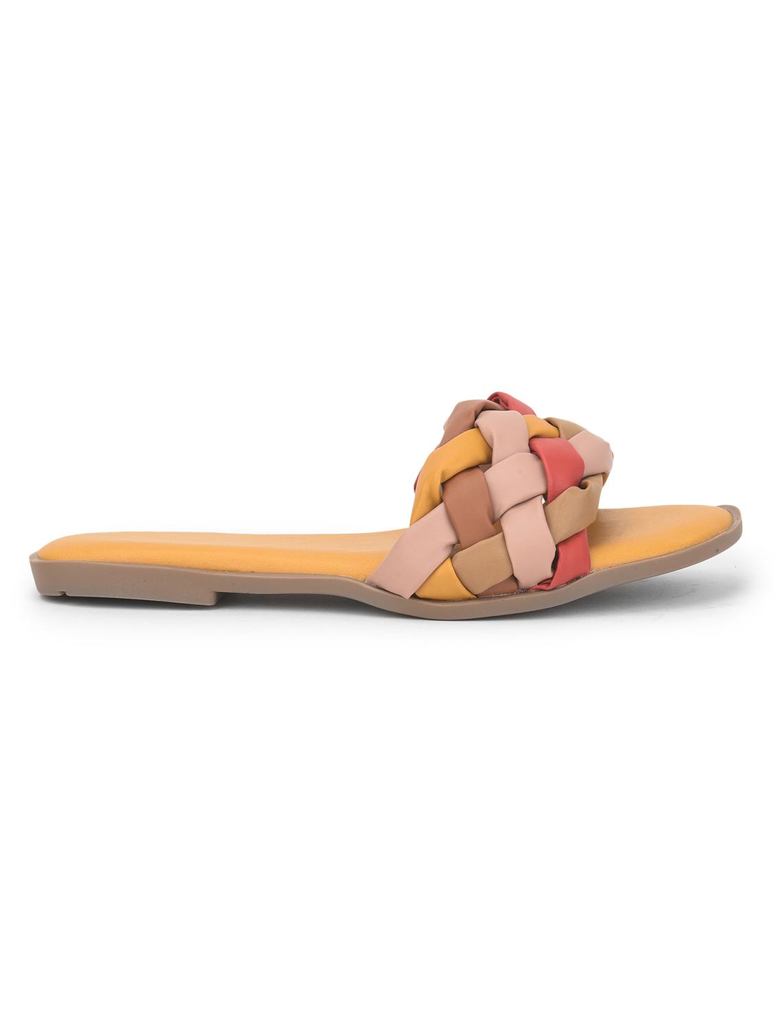 yellow synthetic flat forms sandals - 20225177 - Standard Image - 2