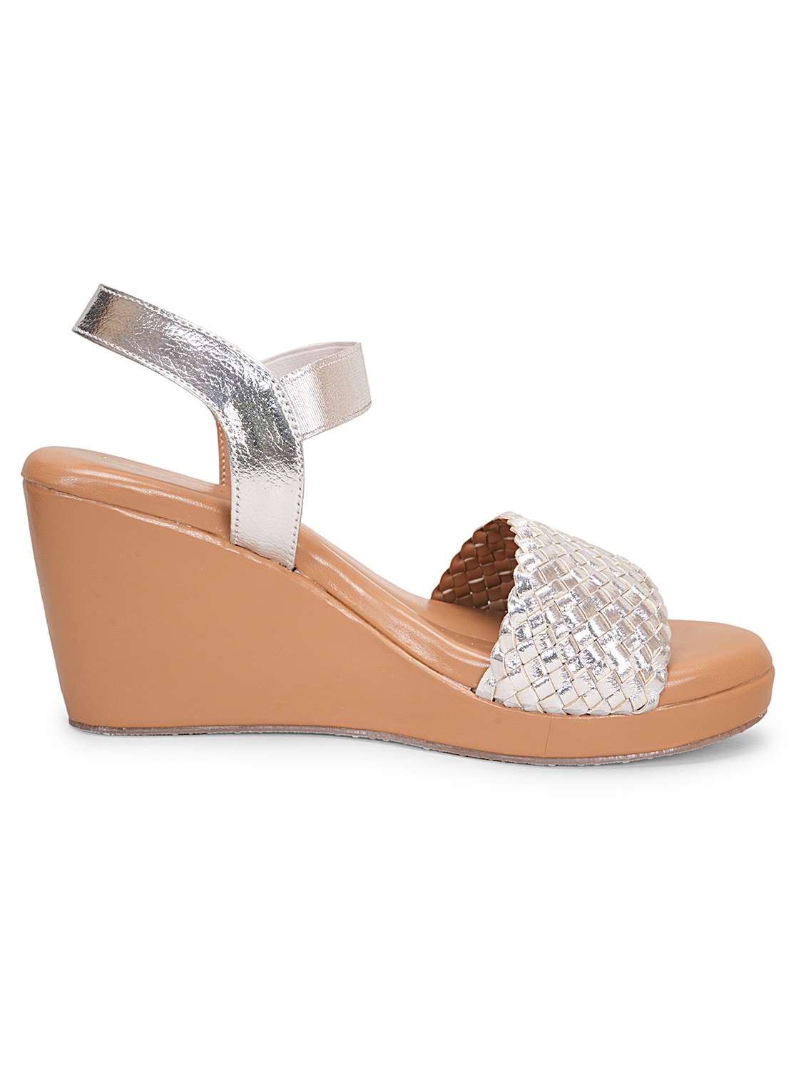 women silver textured strap heel sandal - 20225217 -  Standard Image - 2