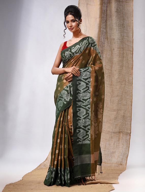 women's self design brown colored saree with blouse - 20225387 - Zoom Image - 0