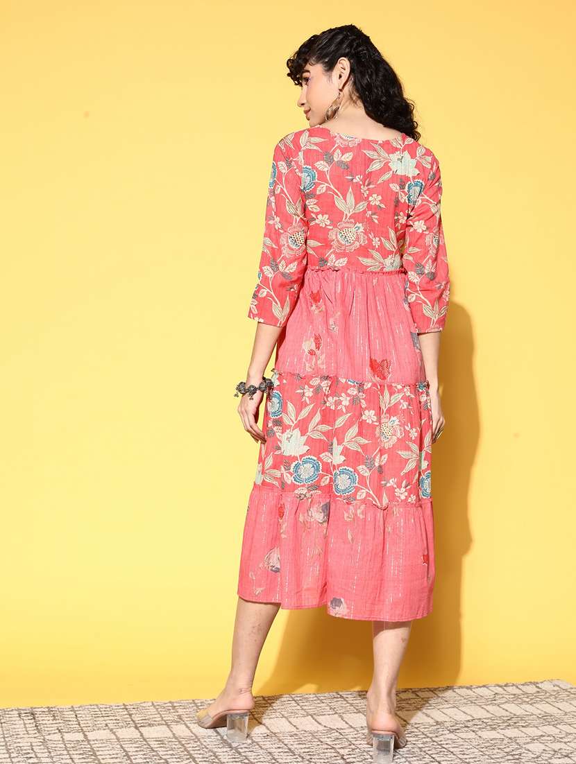 pink florals printed tiered dress - 20225508 -  Standard Image - 2