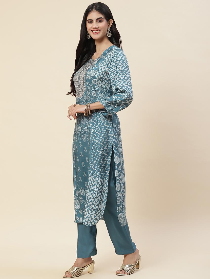 teal kurta pant set - 20225583 - Standard Image - 2