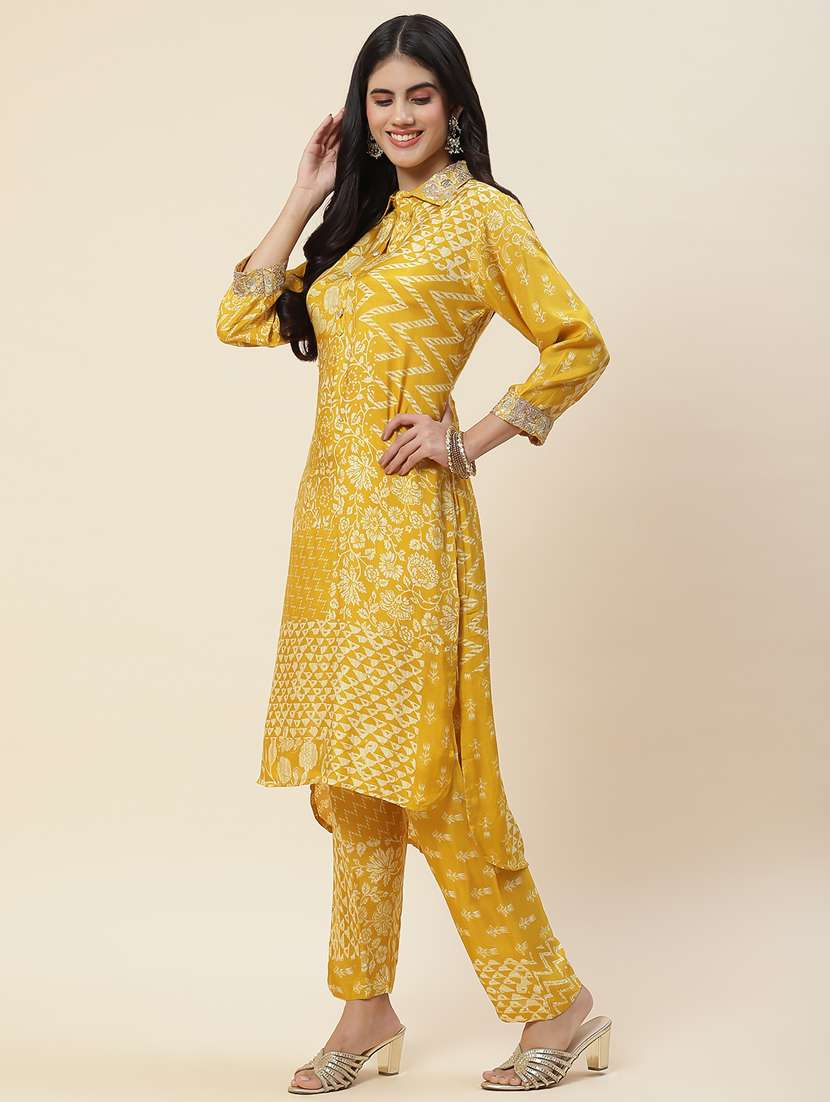 yellow muslin kurta pant set - 20225584 - Standard Image - 2