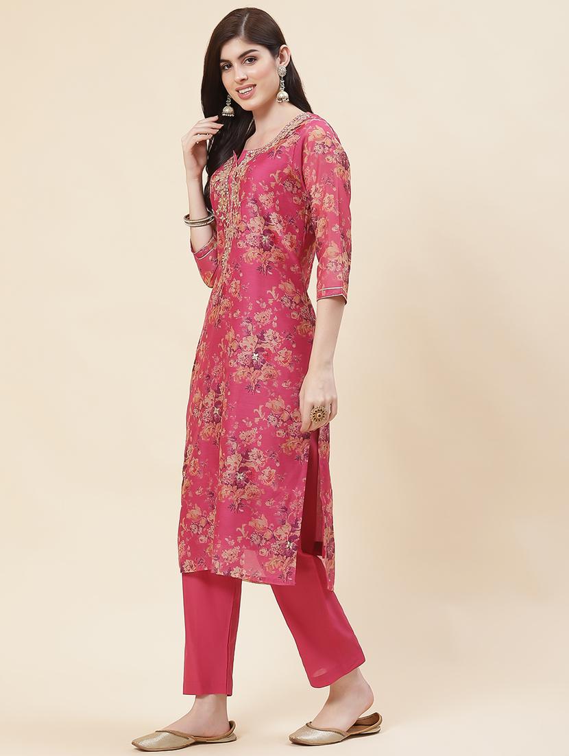 magenta chanderi kurta pant set - 20225592 - Standard Image - 2