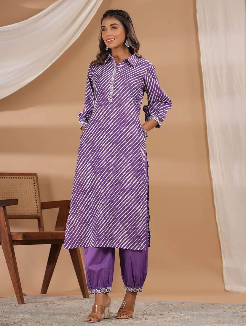 purple leheriya printed kurta salwar set - 20225622 - Standard Image - 2