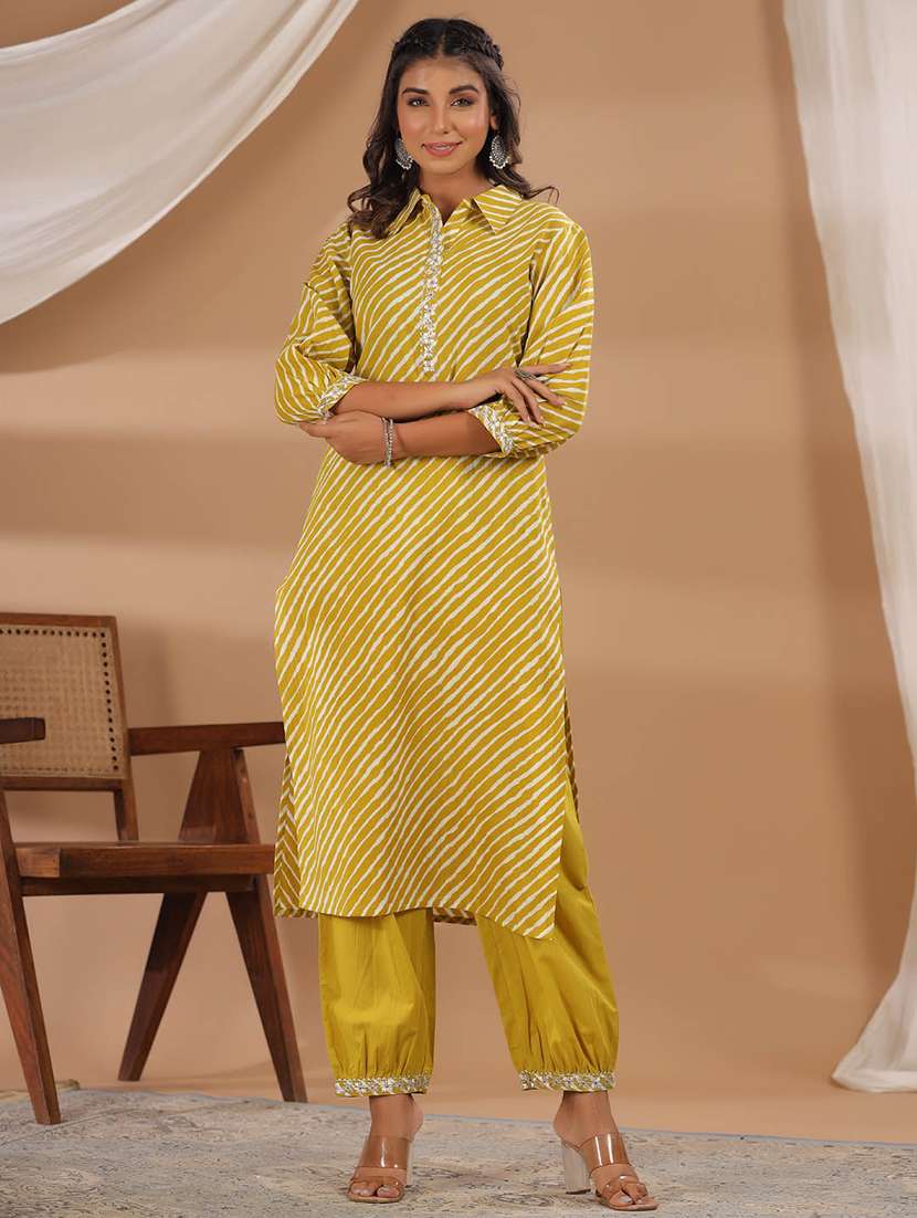 yellow cotton kurta pant set - 20225623 - Standard Image - 2