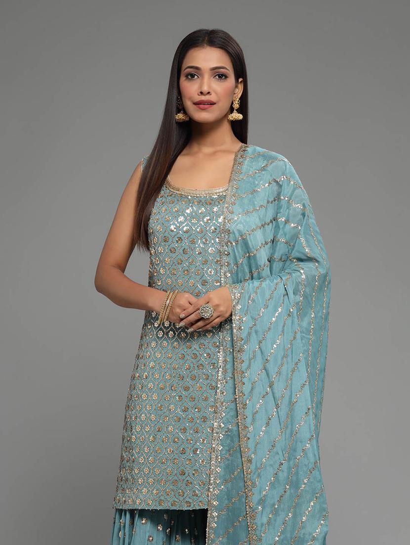 women embroidered kurta sharara set with dupatta - 20225673 - Standard Image - 2
