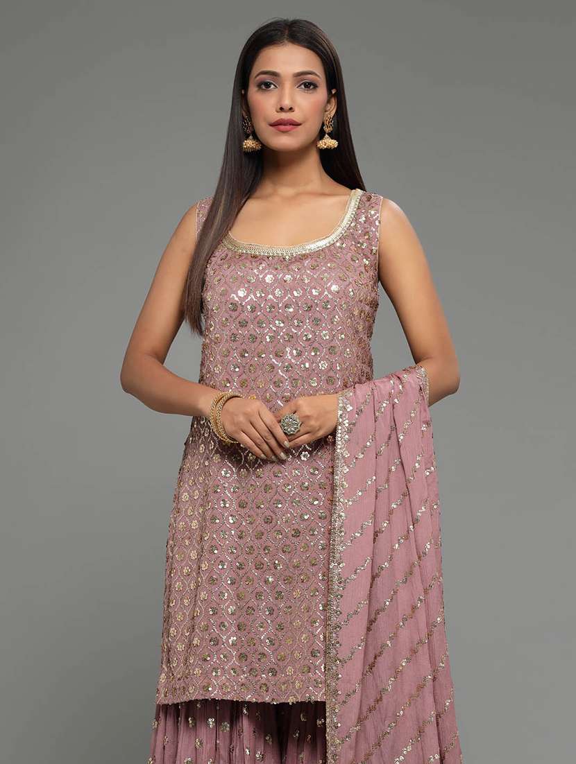 women embroidered kurta sharara set with dupatta - 20225675 -  Standard Image - 2