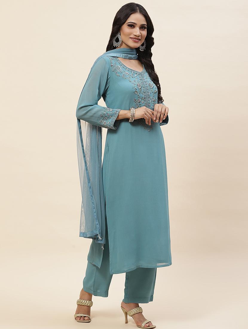 women embroidered kurta palazzo set with dupatta - 20225709 - Standard Image - 2