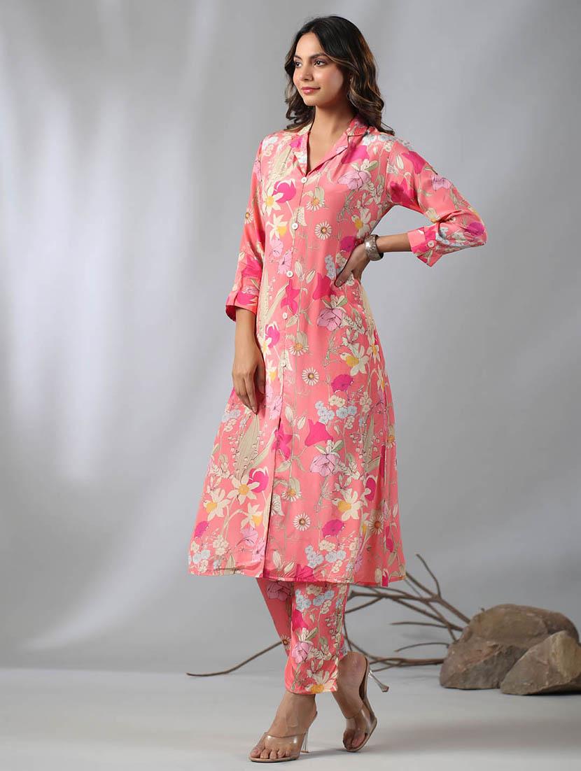 peach crepe kurta pant set - 20225717 - Standard Image - 2