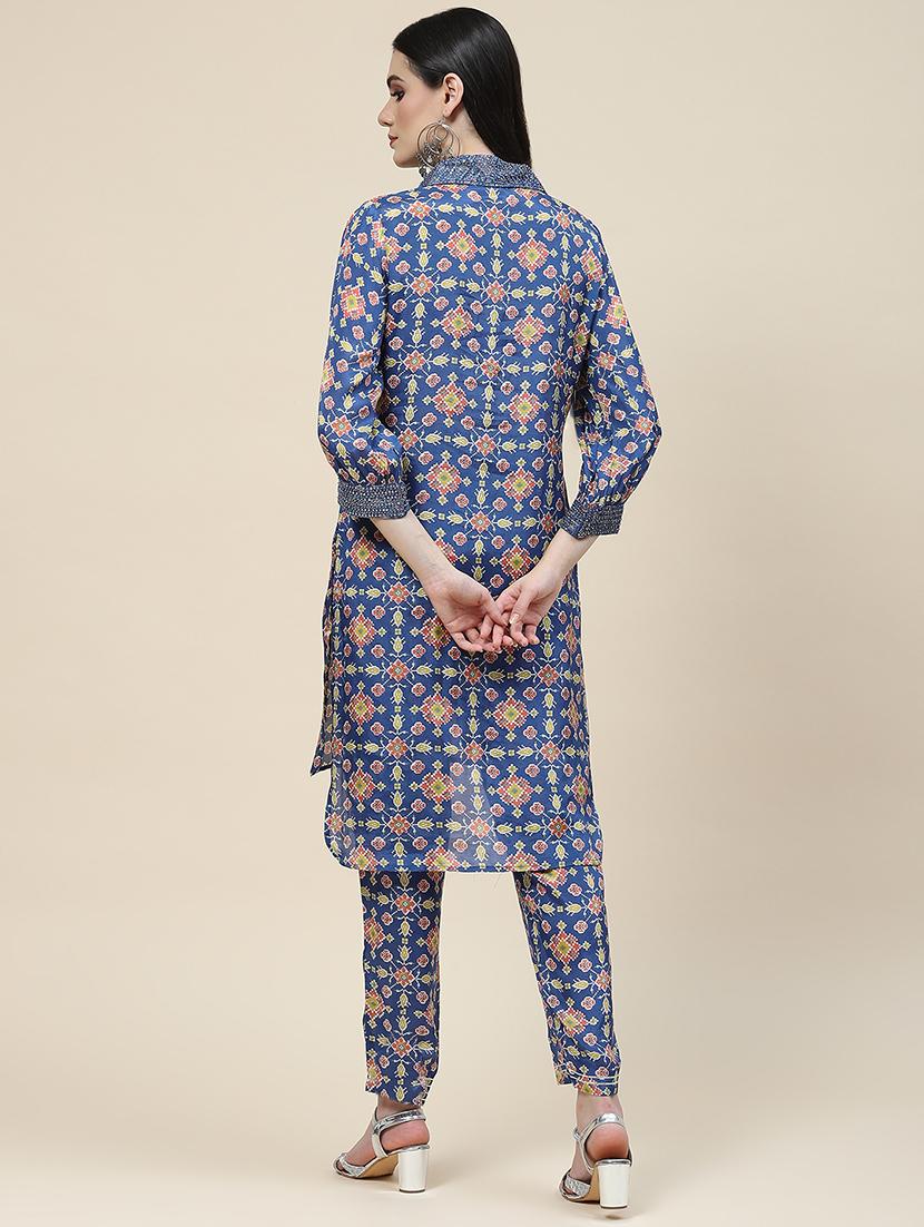 blue muslin kurta pant set - 20225778 - Standard Image - 2