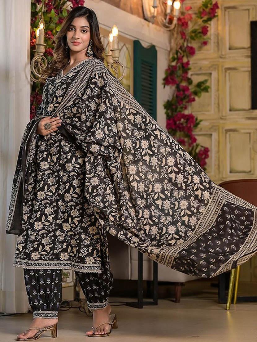 black colored kurta salwar set - 20225792 - Standard Image - 2