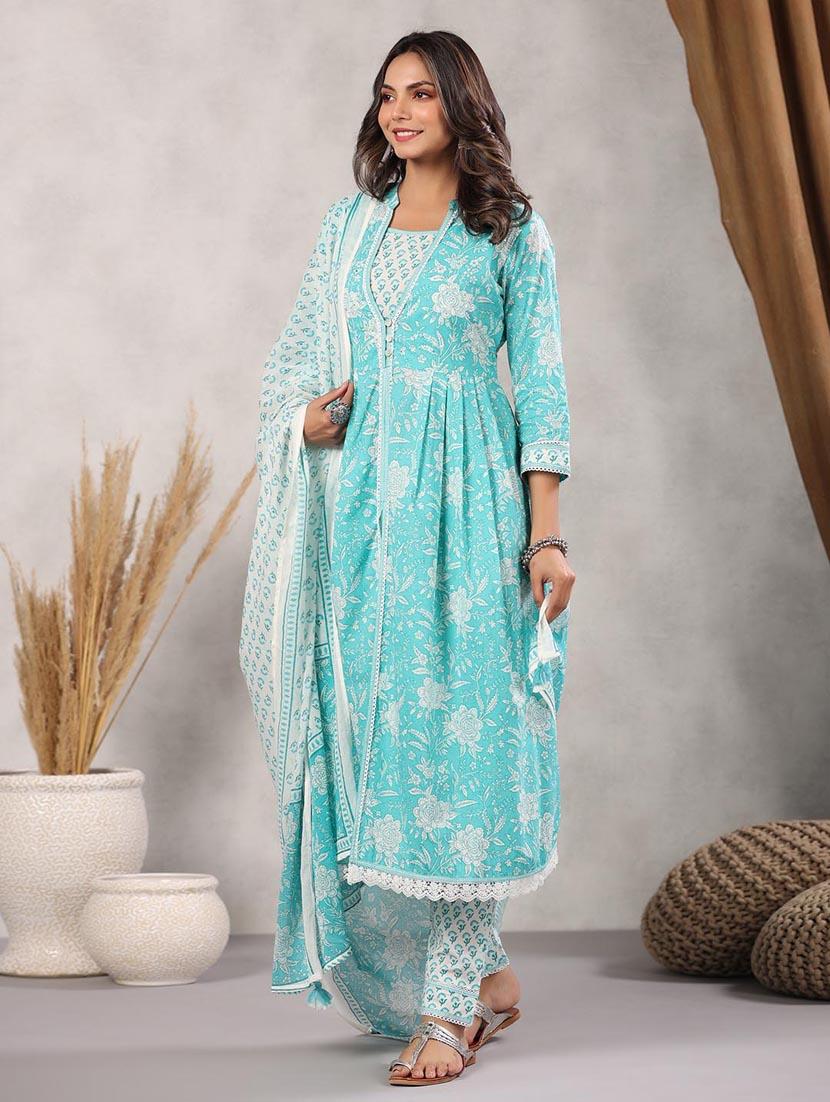 turquoise colored kurta pant set - 20225821 - Standard Image - 2