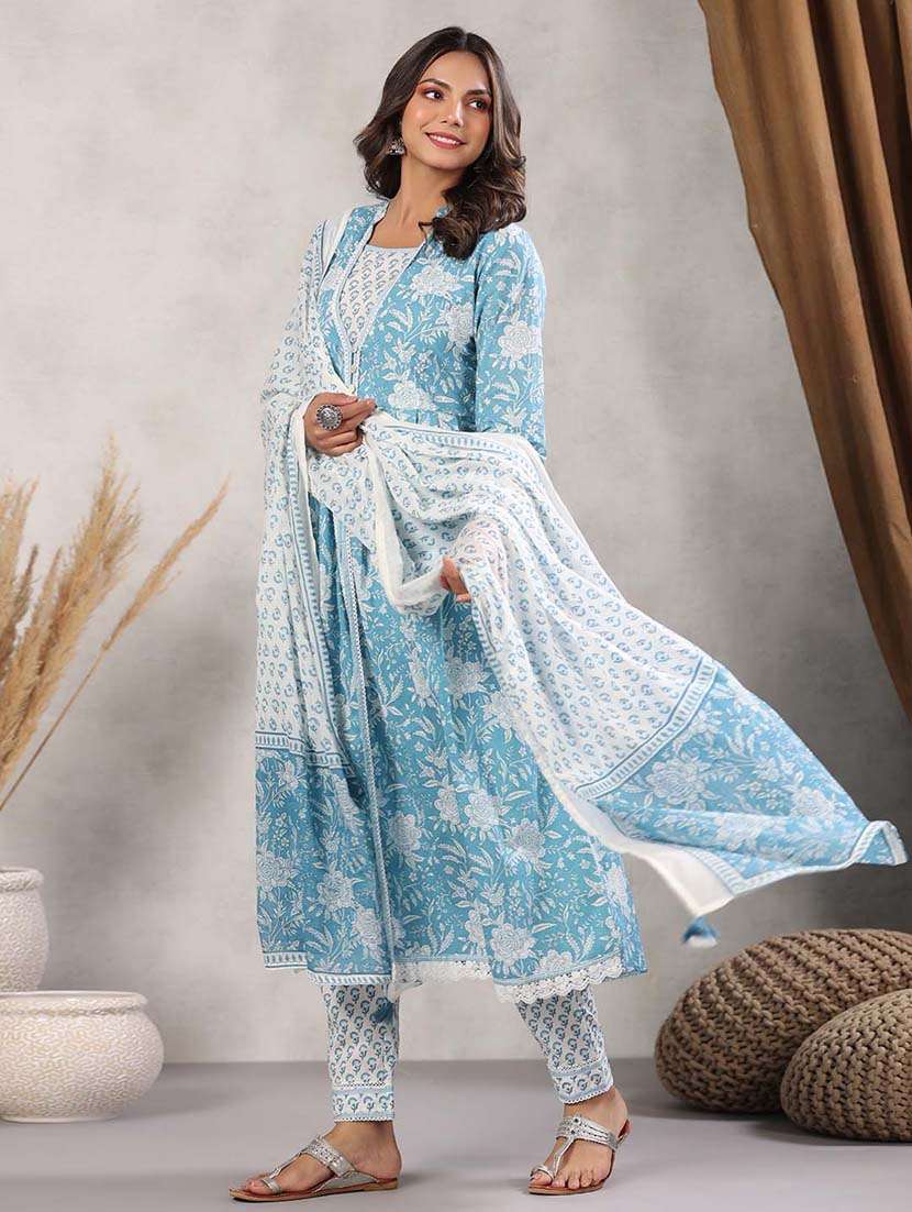 light blue colored kurta pant set - 20225823 - Standard Image - 2