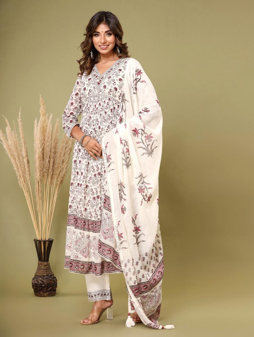 off white colored kurta pant set - 20225829 - Standard Image - 2