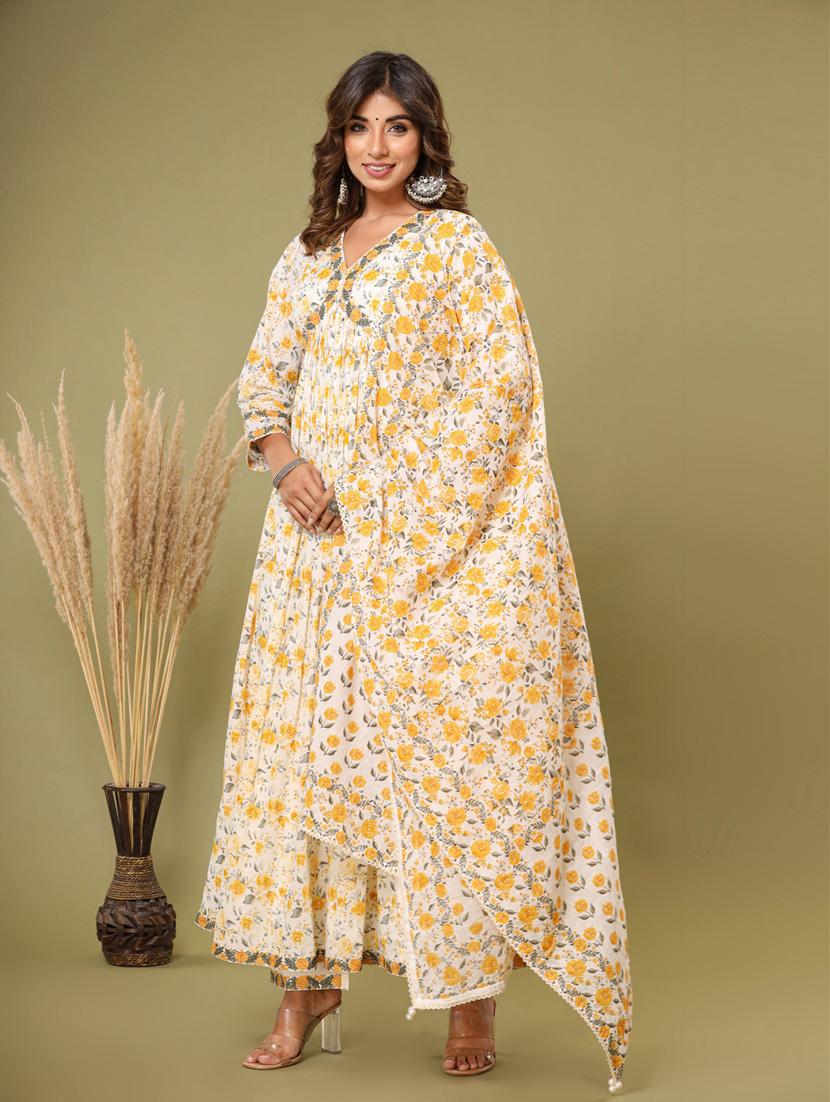 cream colored kurta dupatta set - 20225830 - Standard Image - 2