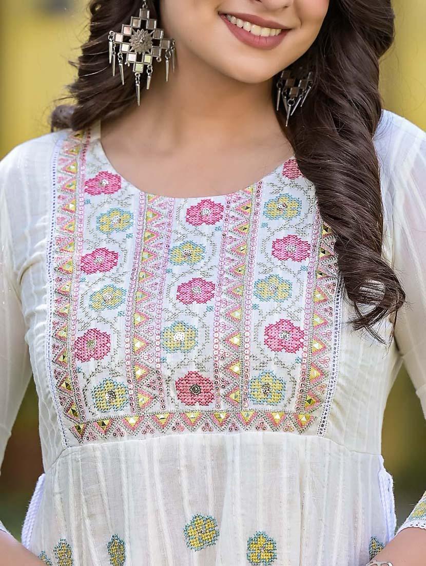 off white colored kurta dupatta set - 20225876 - Standard Image - 2