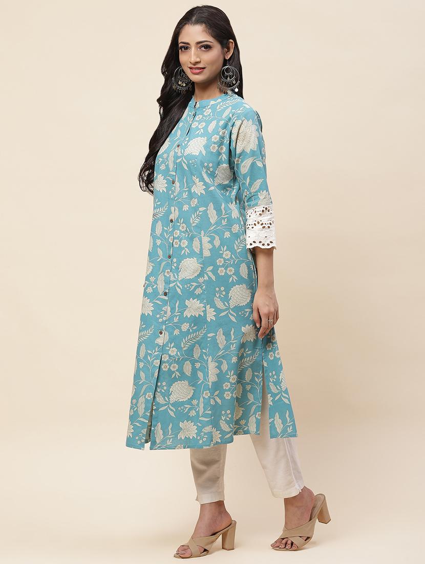 light blue colored a-line kurta - 20225895 - Standard Image - 2