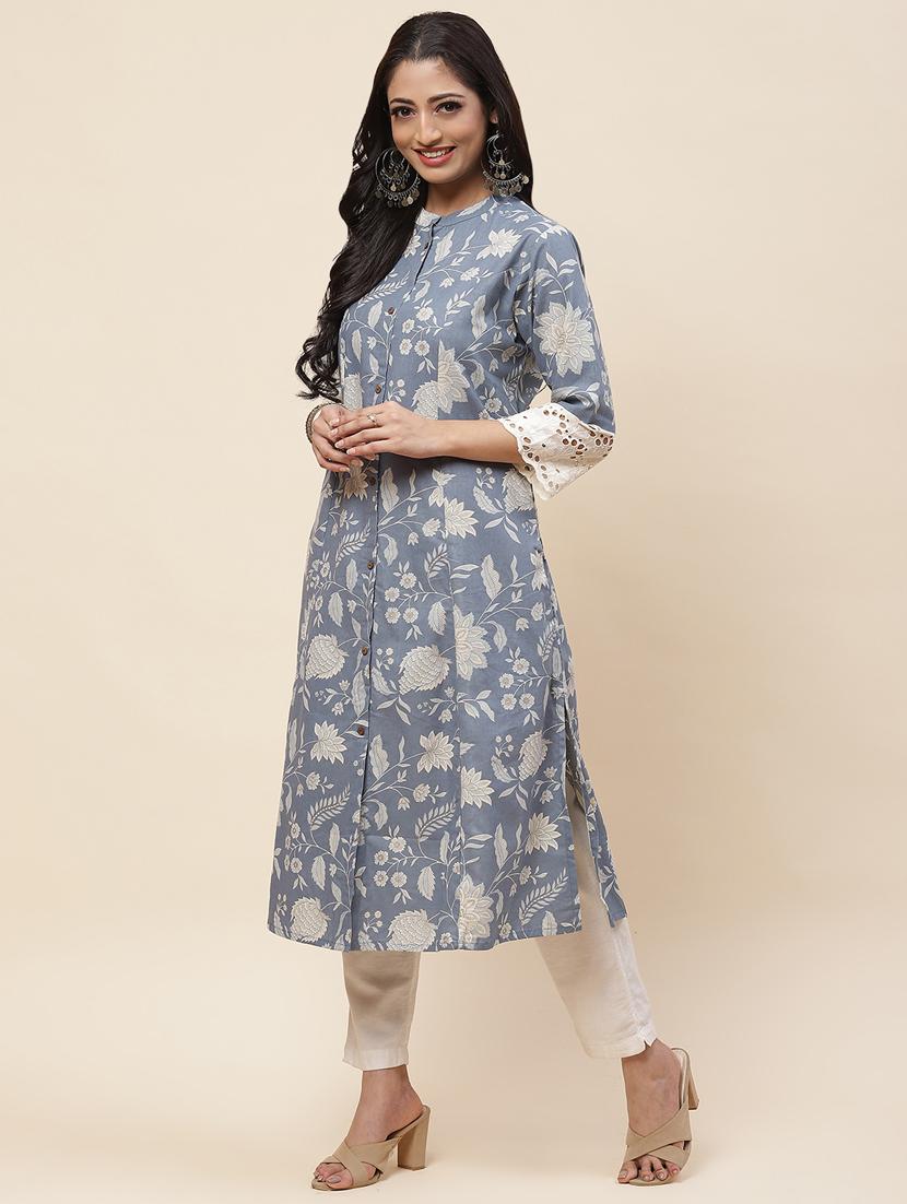 grey colored a-line kurta - 20225897 - Standard Image - 2