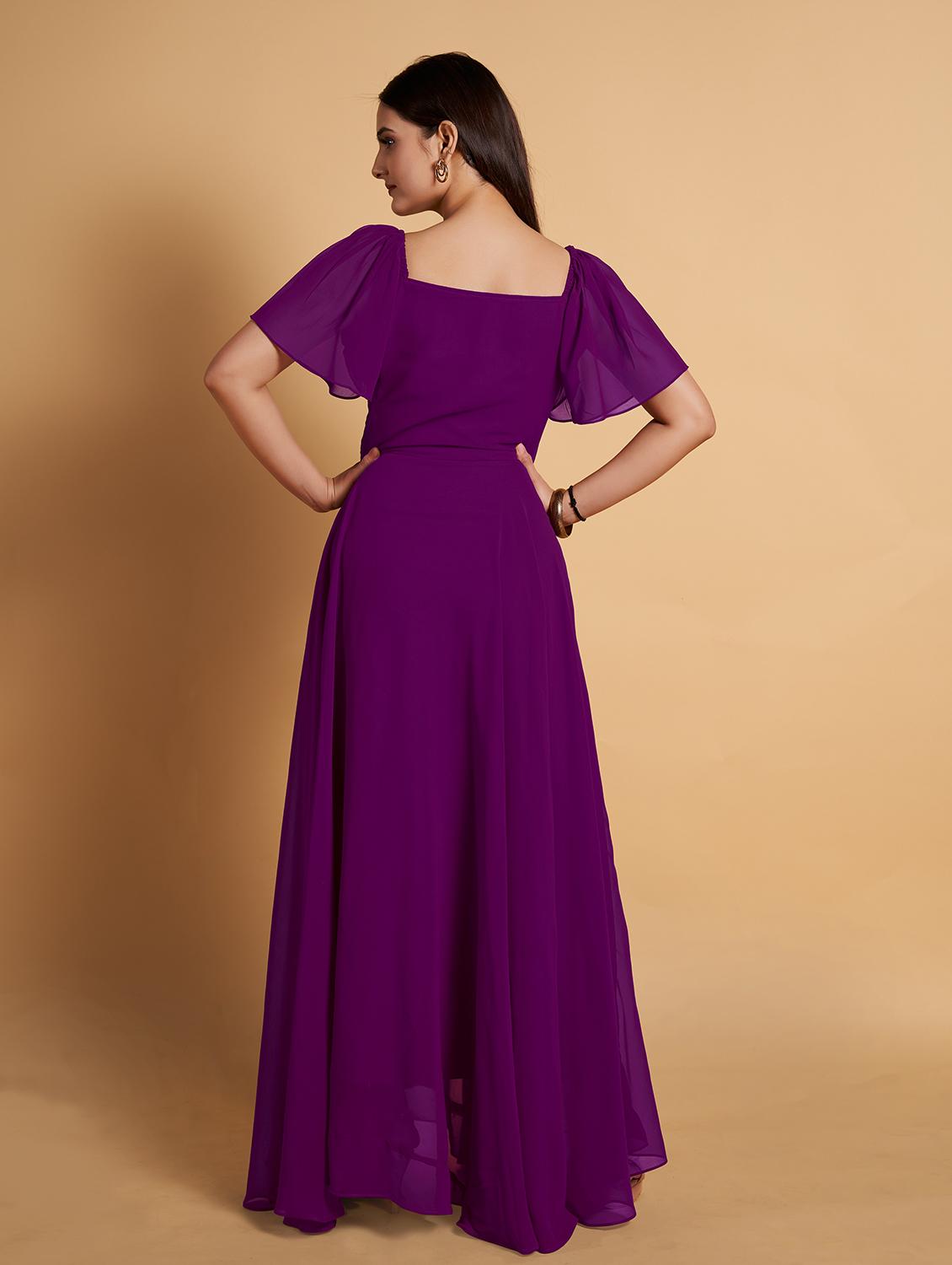 purple solid gown dress - 20228486 - Standard Image - 2