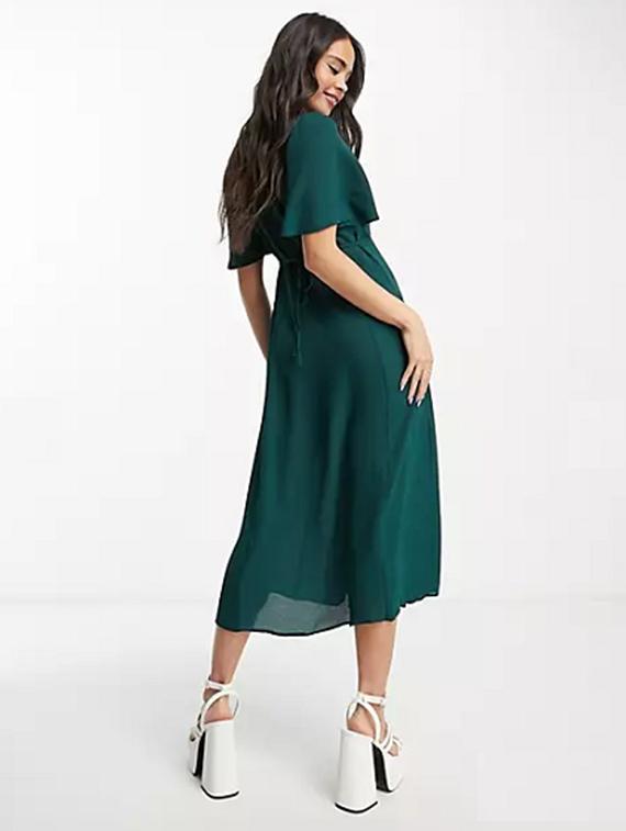 bottle green solid a-line dress - 20228491 - Standard Image - 2