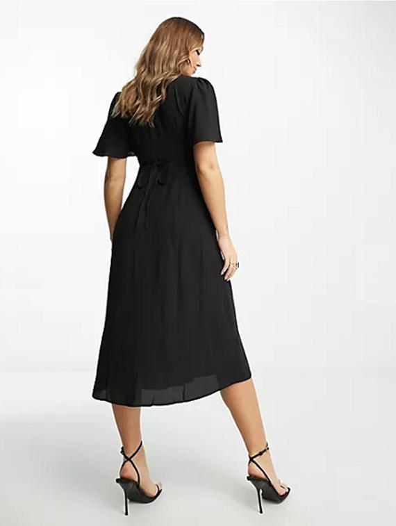 black solid bell sleeves a-line dress - 20228492 - Standard Image - 2