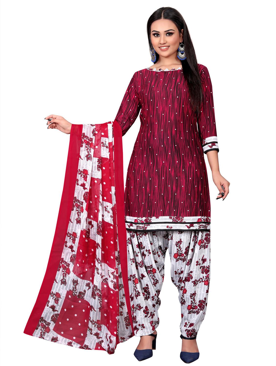 red round neck unstitched patiyala suits - 20230038 - Standard Image - 2