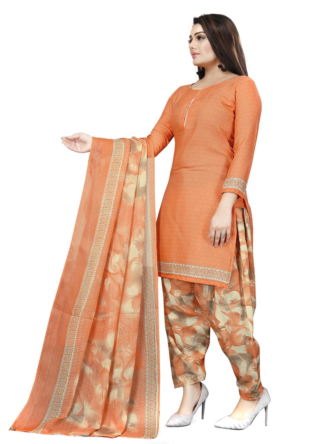 orange round neck unstitched patiyala suits - 20230040 - Standard Image - 2