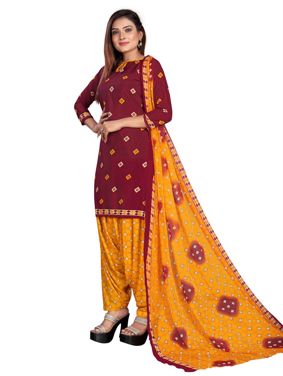 red round neck unstitched patiyala suits - 20230046 - Standard Image - 2
