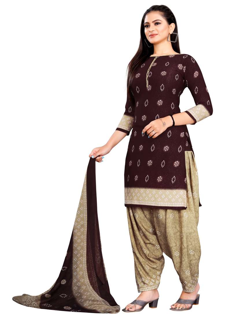 brown boat neck unstitched patiyala suits - 20230050 -  Standard Image - 2