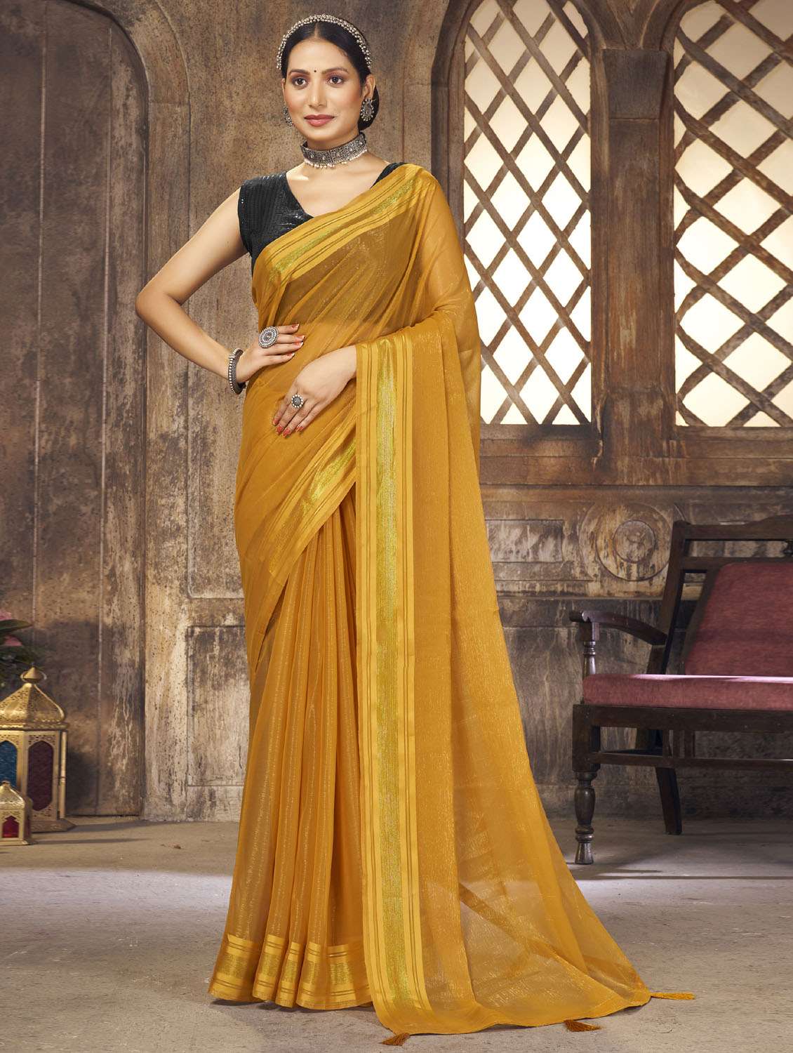 women's bordered royal blue colored saree