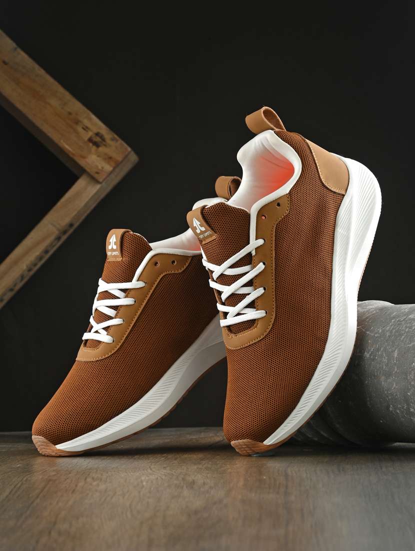 men brown lace-up running sports shoe