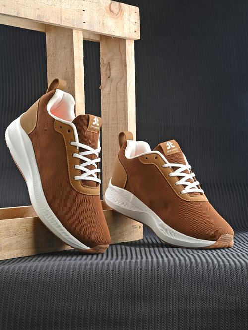 men tan lace-up running sports shoe - 20230222 - Standard Image - 0