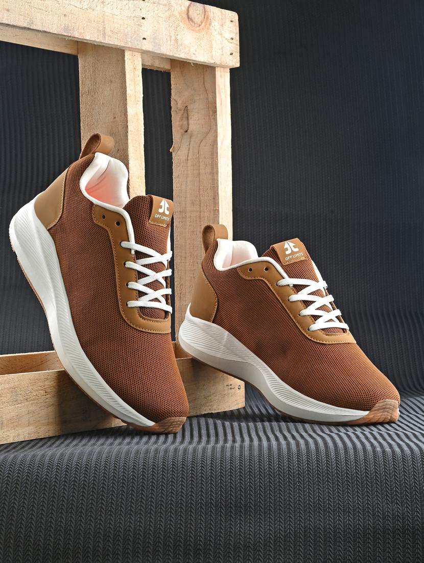 men tan lace-up running sports shoe - 20230222 - Zoom Image - 0