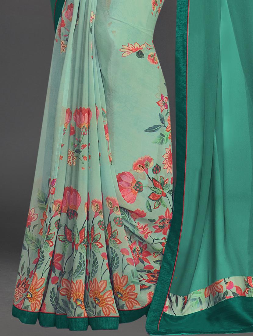 women green floral printed saree - 20238249 - Standard Image - 2