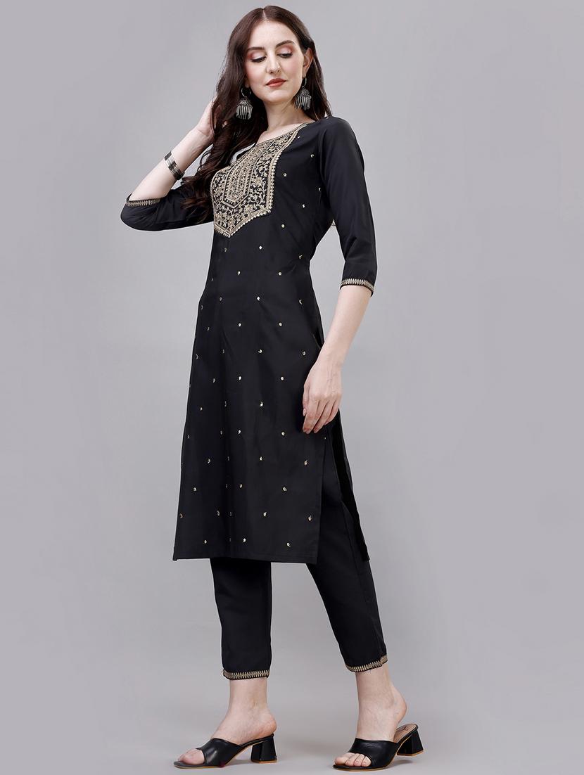 women navy blue round neck kurta pant set - 20239141 - Standard Image - 2
