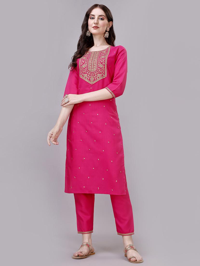 women pink round neck kurta pant set - 20239143 - Standard Image - 2