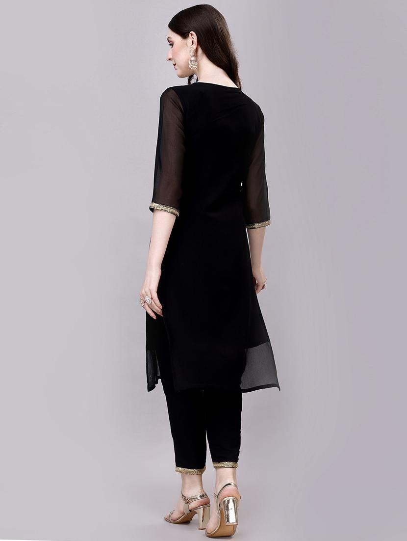 women black v-neck kurta pant set - 20239148 - Standard Image - 2