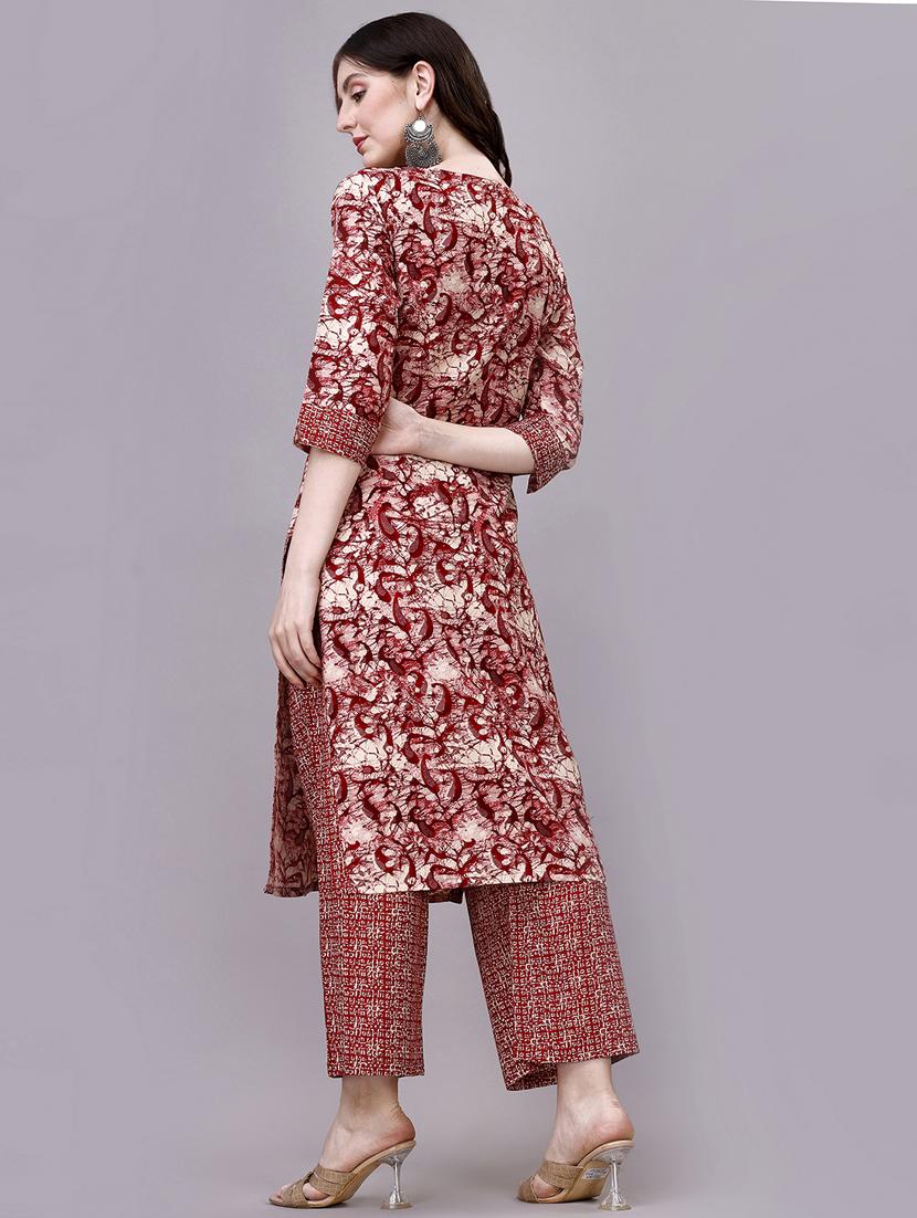 women red notch neck kurta palazzo set - 20239161 - Standard Image - 2